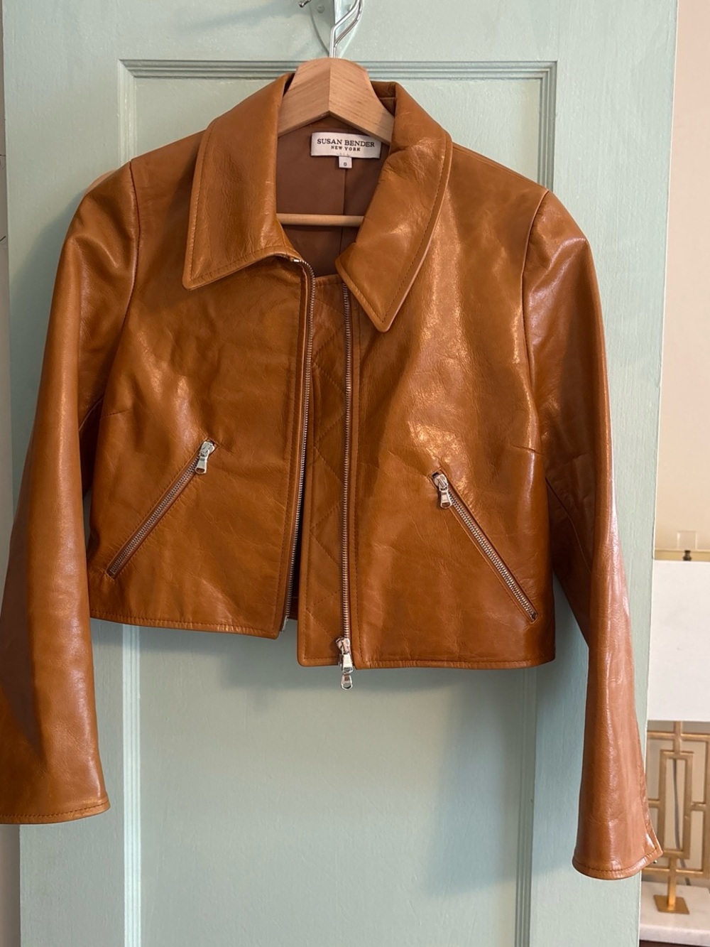 Susan Bender Cropped Leather Jacket in Cognac